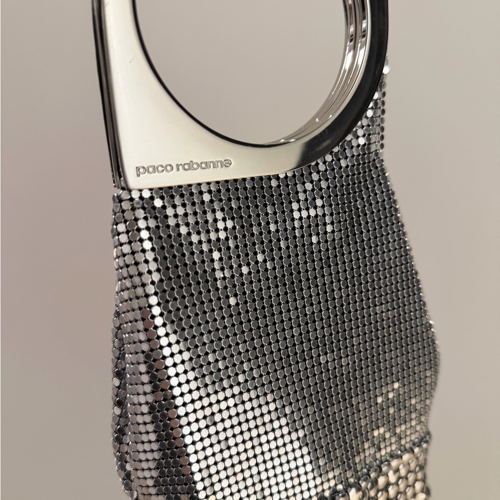 Paco Rabanne Metallic Silver Chainmail Bag with Gold Fringe - Picture 7 of 16